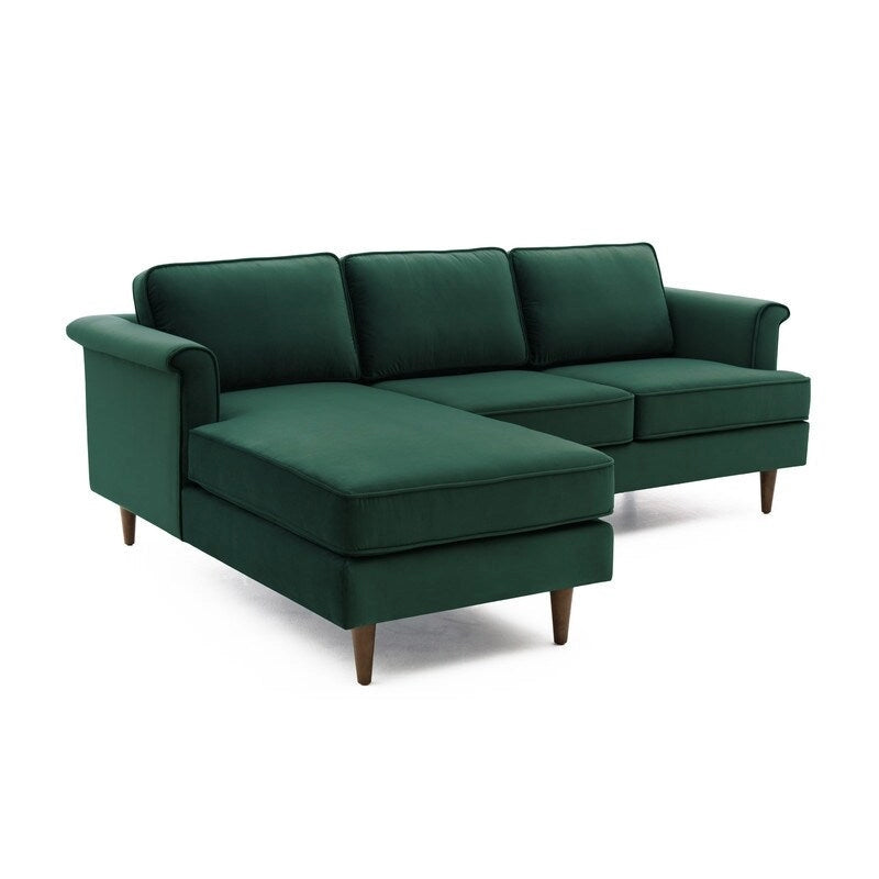 Mid-Century Modern Velvet Sectional Sofa with Rolled Arms