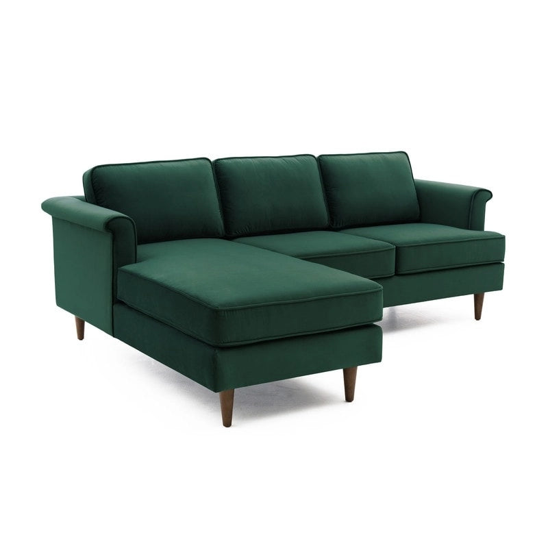 Mid-Century Modern Velvet Sectional Sofa with Rolled Arms