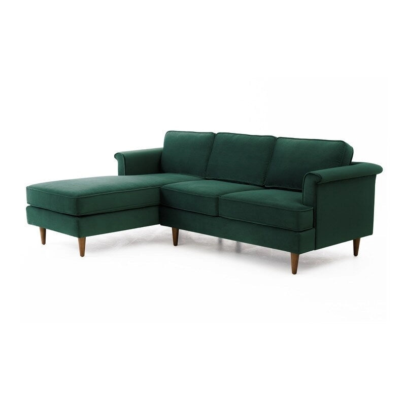 Mid-Century Modern Velvet Sectional Sofa with Rolled Arms