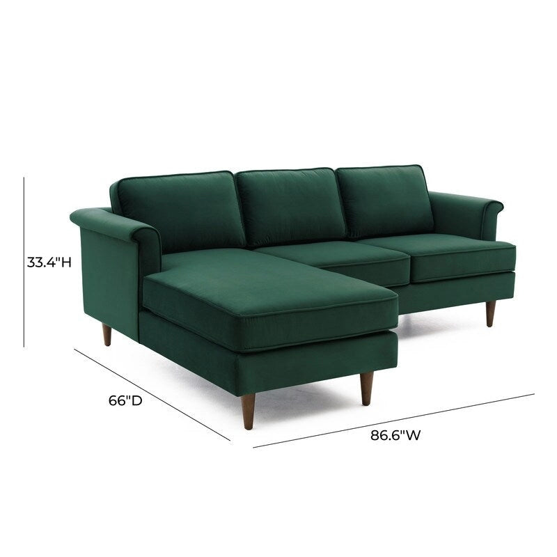 Mid-Century Modern Velvet Sectional Sofa with Rolled Arms