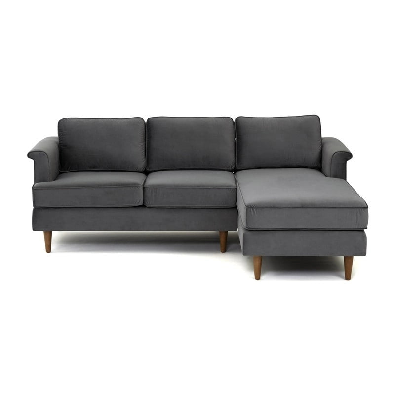 Mid-Century Modern Velvet Sectional Sofa with Rolled Arms