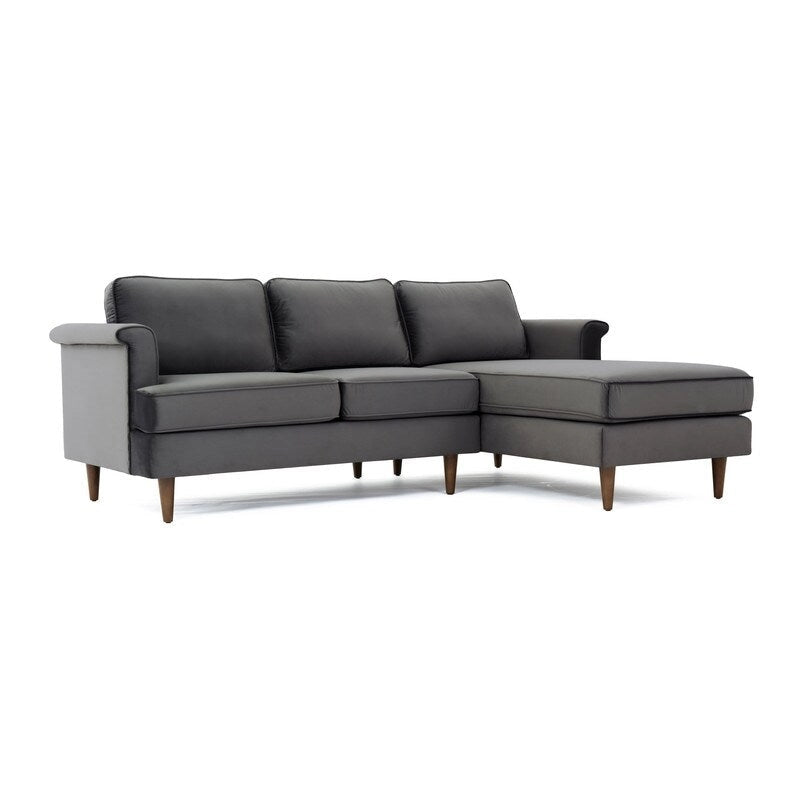 Mid-Century Modern Velvet Sectional Sofa with Rolled Arms