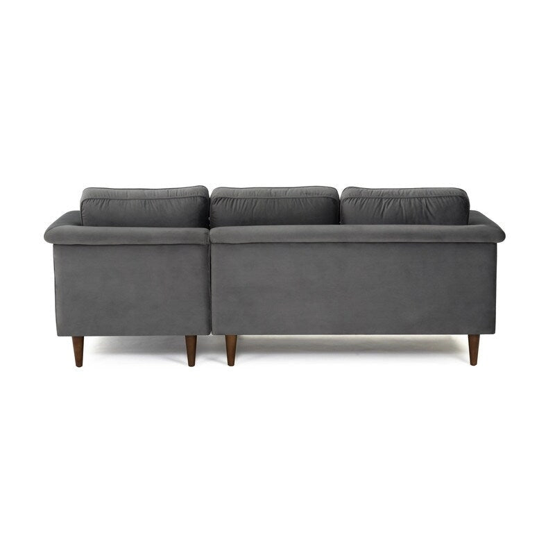 Mid-Century Modern Velvet Sectional Sofa with Rolled Arms