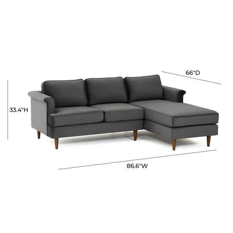 Mid-Century Modern Velvet Sectional Sofa with Rolled Arms