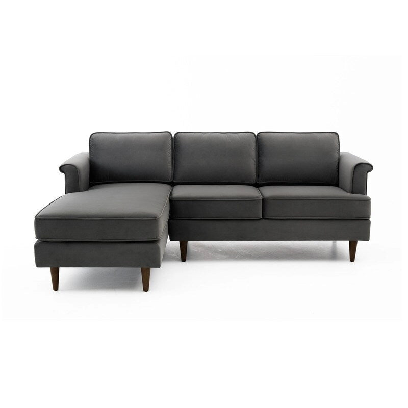 Mid-Century Modern Velvet Sectional Sofa with Rolled Arms