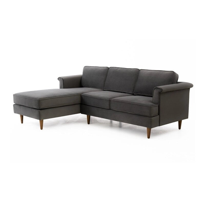 Mid-Century Modern Velvet Sectional Sofa with Rolled Arms