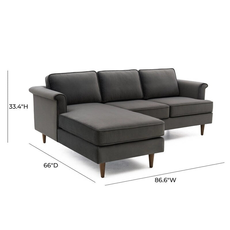 Mid-Century Modern Velvet Sectional Sofa with Rolled Arms