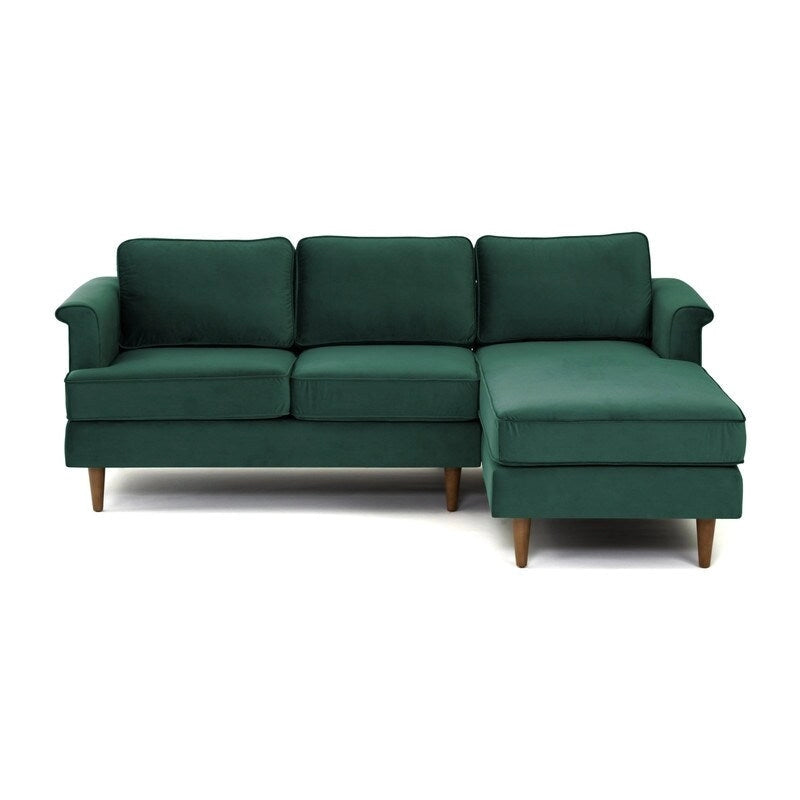 Mid-Century Modern Velvet Sectional Sofa with Rolled Arms