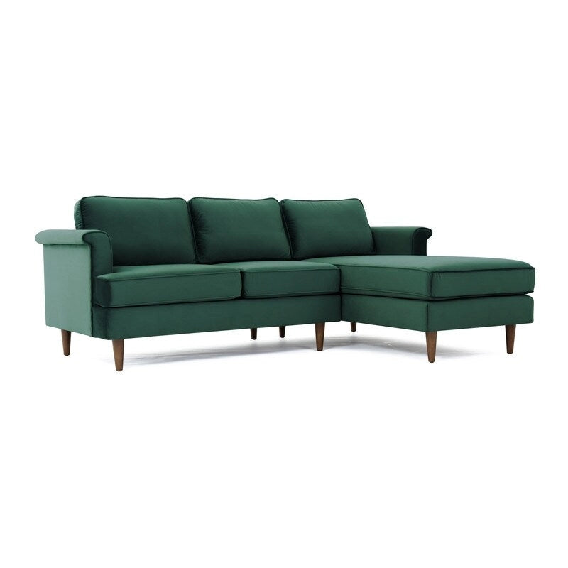 Mid-Century Modern Velvet Sectional Sofa with Rolled Arms