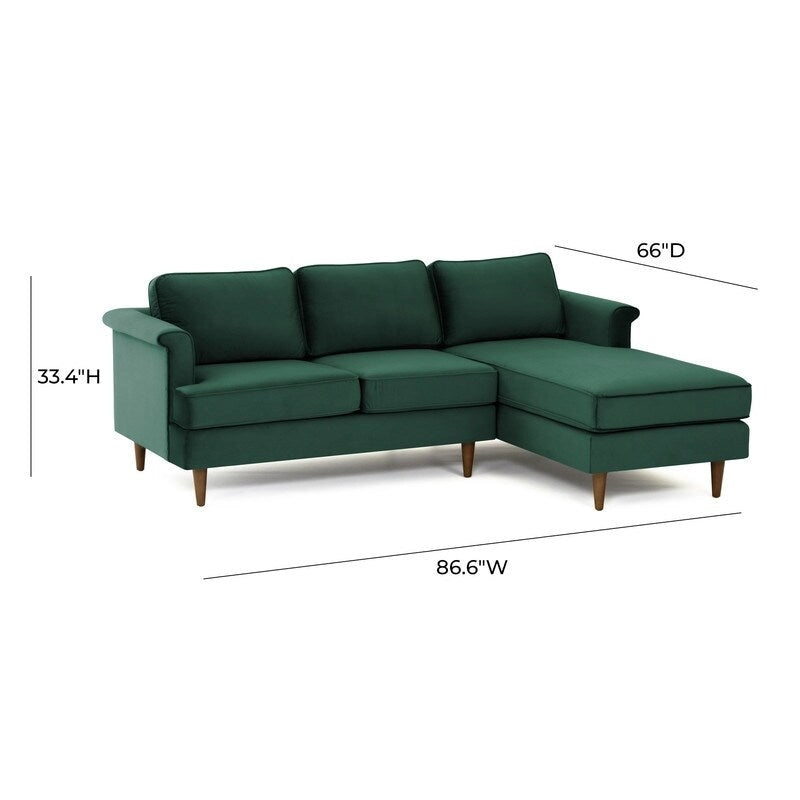 Mid-Century Modern Velvet Sectional Sofa with Rolled Arms