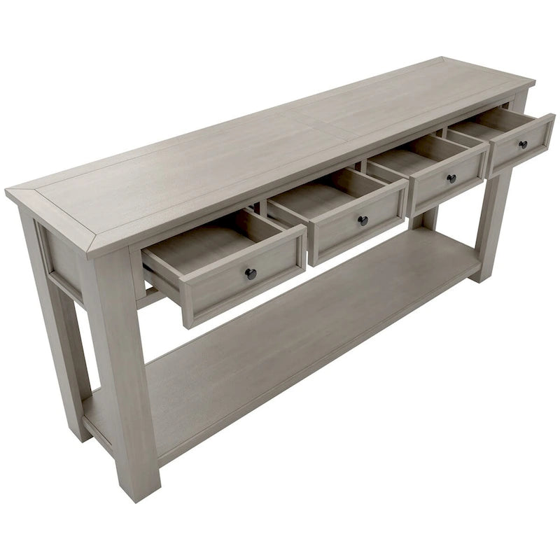 Rustic Console Table with Storage Drawers and Bottom Shelf