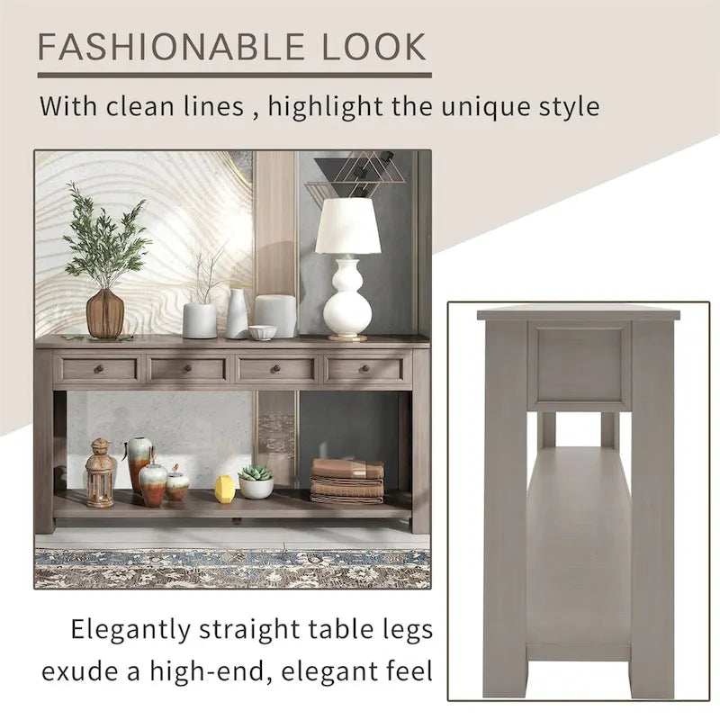 Rustic Console Table with Storage Drawers and Bottom Shelf