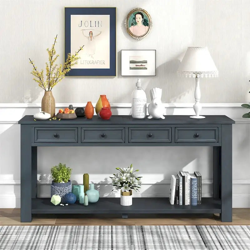 Rustic Console Table with Storage Drawers and Bottom Shelf