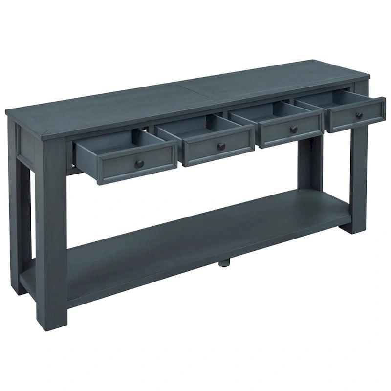 Rustic Console Table with Storage Drawers and Bottom Shelf