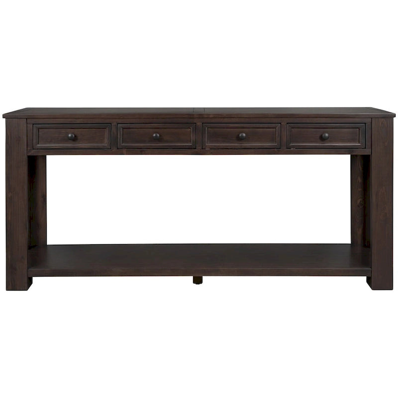 Rustic Console Table with Storage Drawers and Bottom Shelf