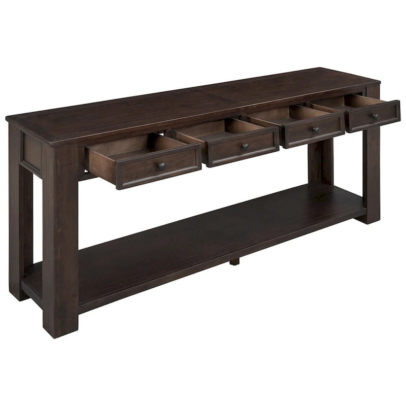 Rustic Console Table with Storage Drawers and Bottom Shelf