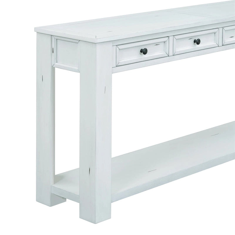 Rustic Console Table with Storage Drawers and Bottom Shelf