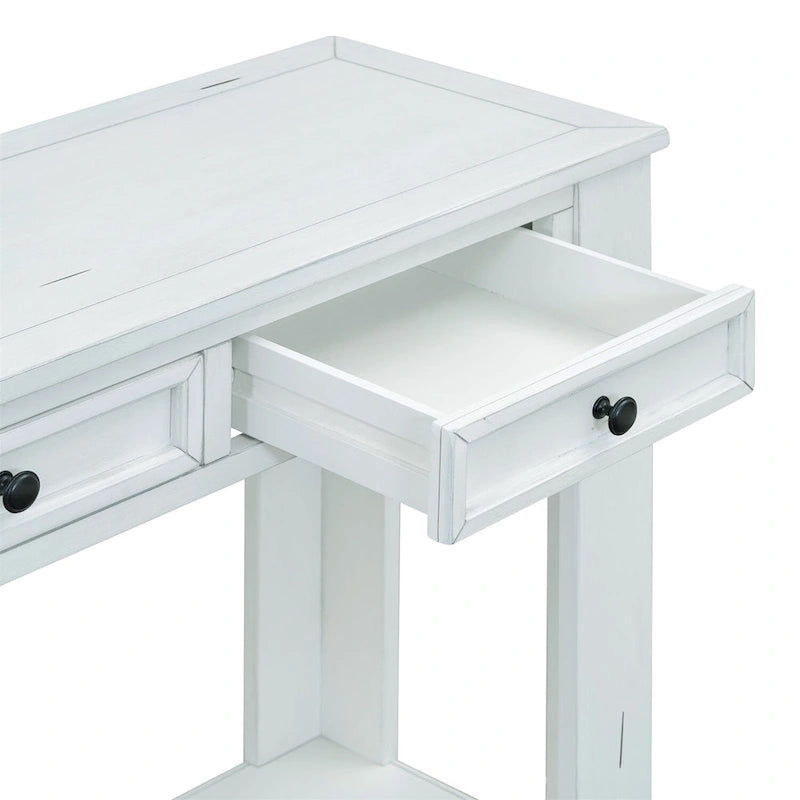 Rustic Console Table with Storage Drawers and Bottom Shelf