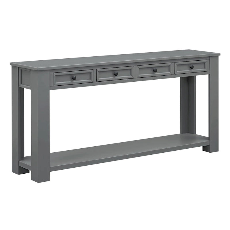 Rustic Console Table with Storage Drawers and Bottom Shelf