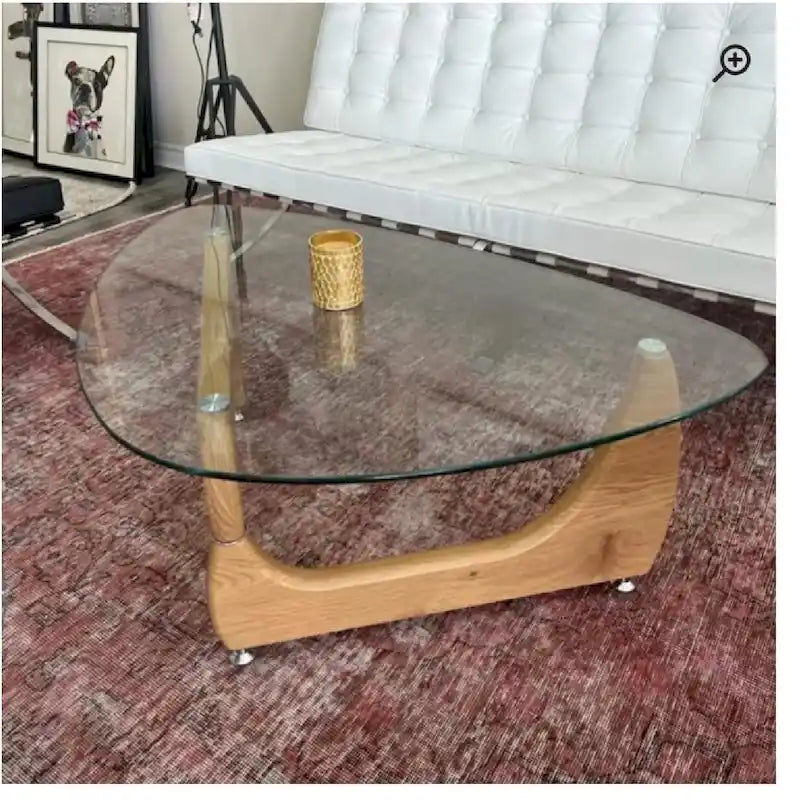 Mid-Century-Couchtisch mit Tischplatte aus gehärtetem Glas und Untergestell mit Walnussfurnier