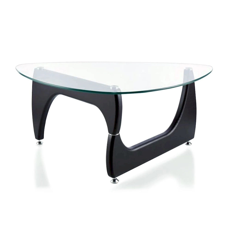 Mid-Century-Couchtisch mit Tischplatte aus gehärtetem Glas und Untergestell mit Walnussfurnier