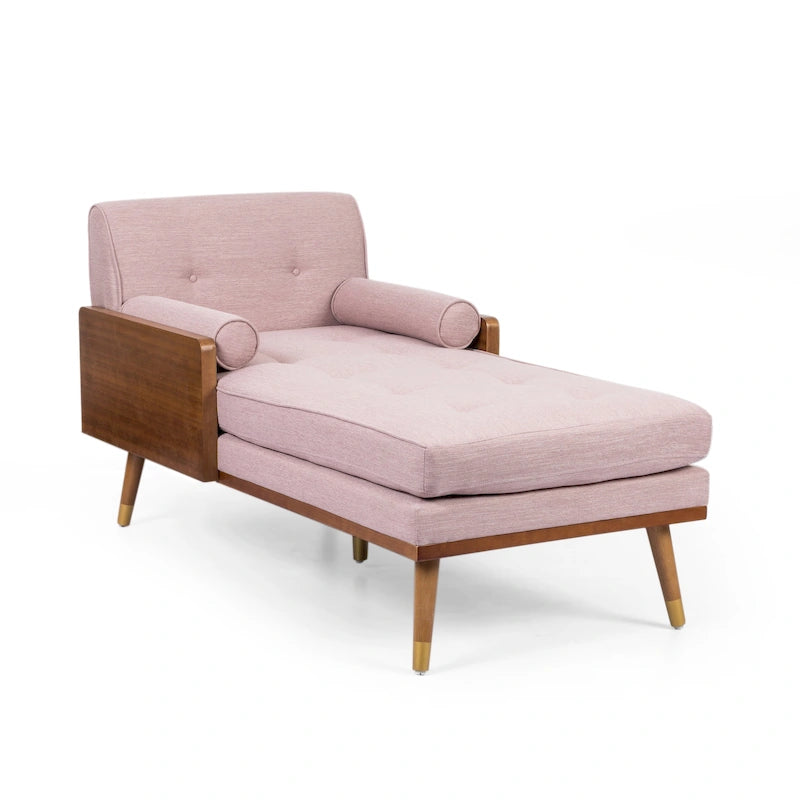 Mid-Century Modern Chaise Lounge with Bolster Pillows