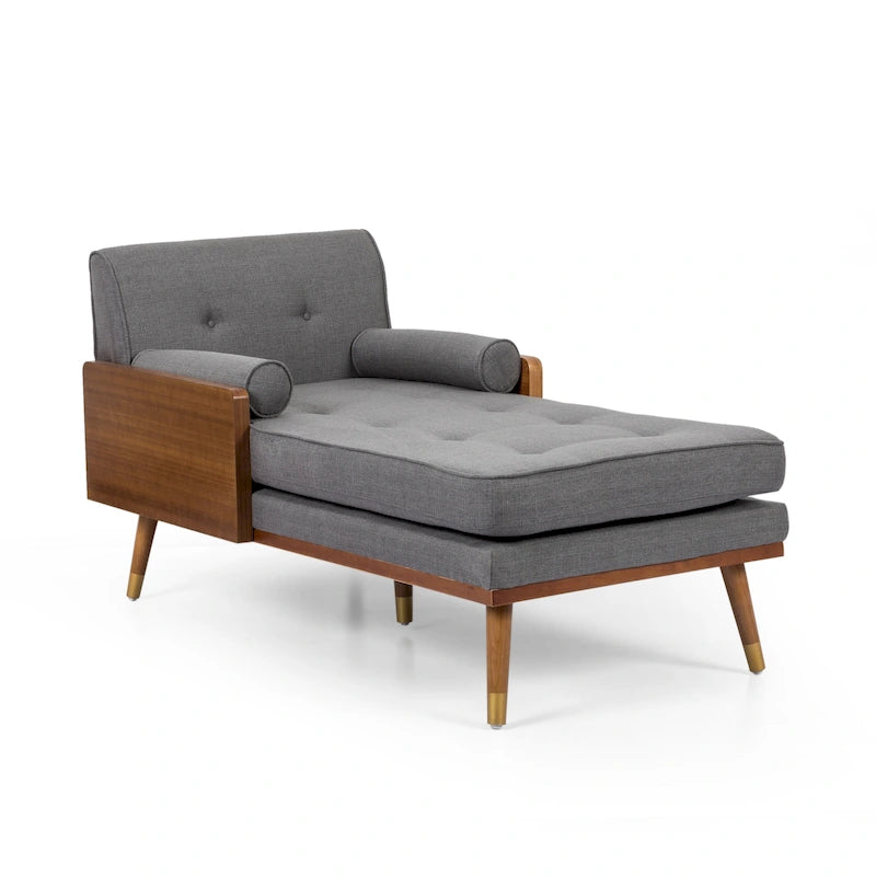 Mid-Century Modern Chaise Lounge with Bolster Pillows