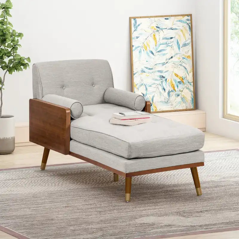 Mid-Century Modern Chaise Lounge with Bolster Pillows