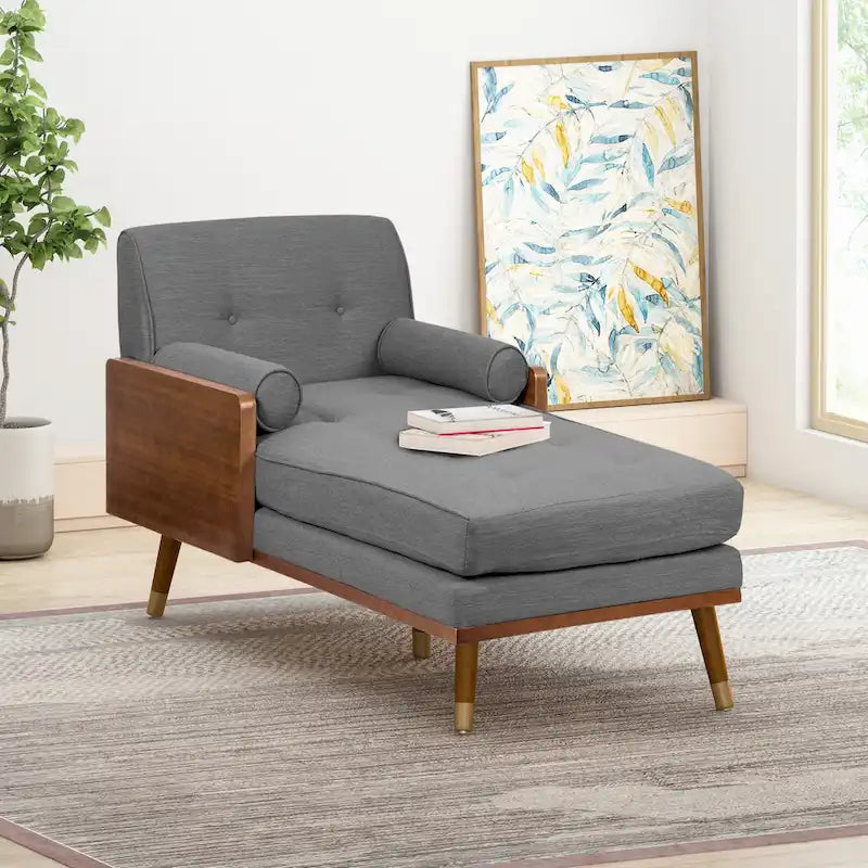 Mid-Century Modern Chaise Lounge with Bolster Pillows