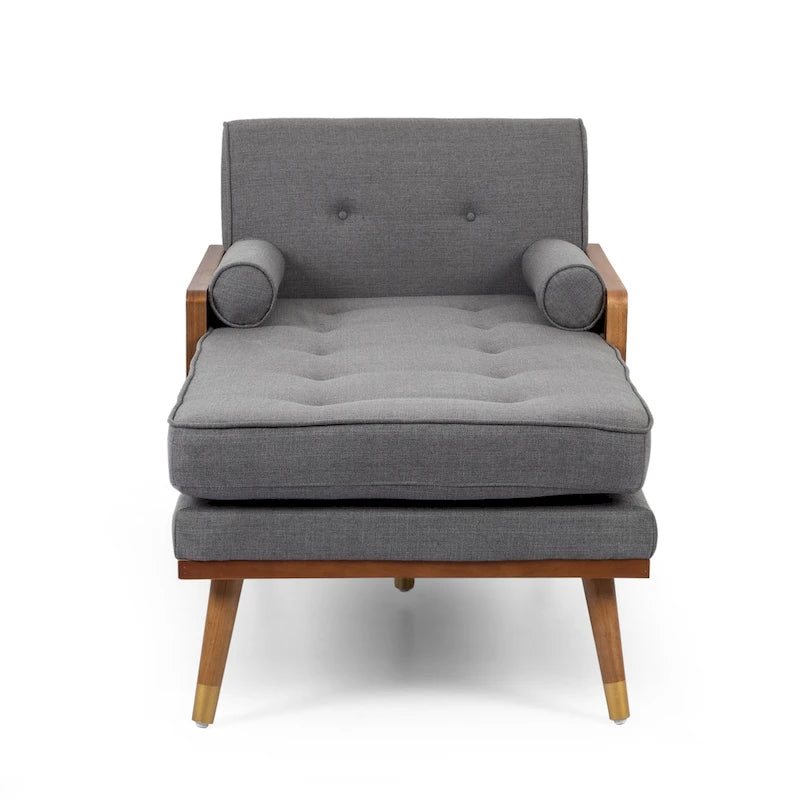Mid-Century Modern Chaise Lounge with Bolster Pillows