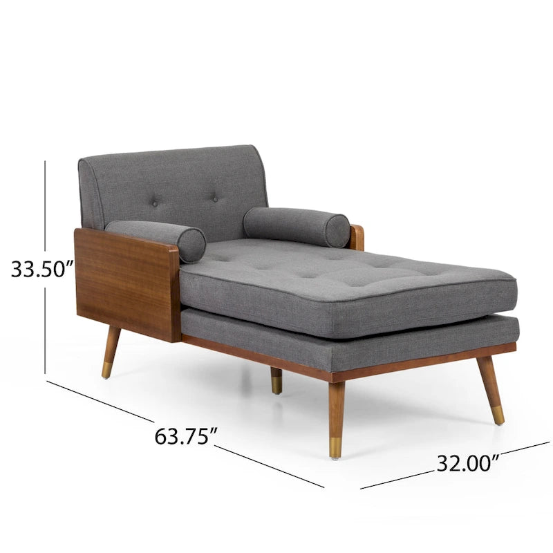 Mid-Century Modern Chaise Lounge with Bolster Pillows