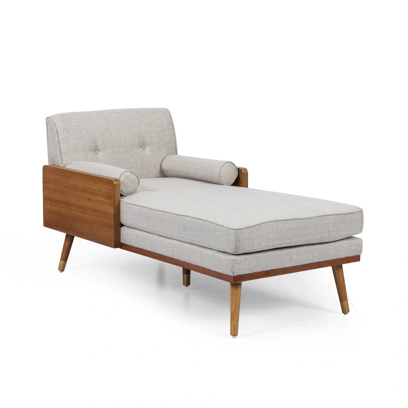 Mid-Century Modern Chaise Lounge with Bolster Pillows