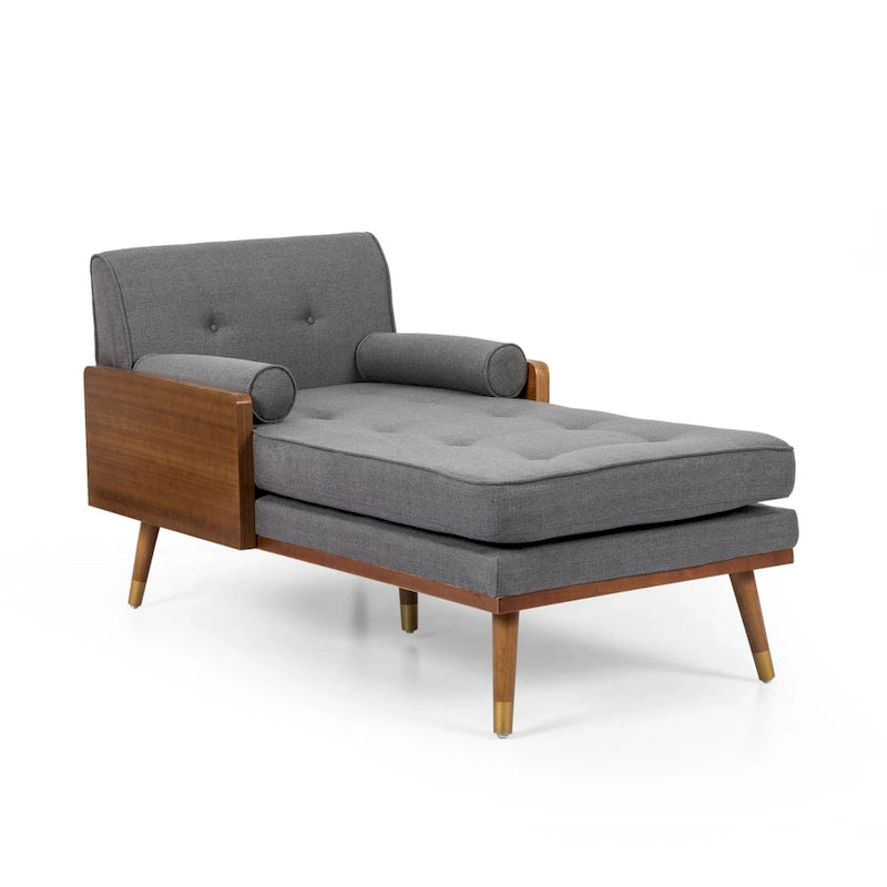 Mid-Century Modern Chaise Lounge with Bolster Pillows