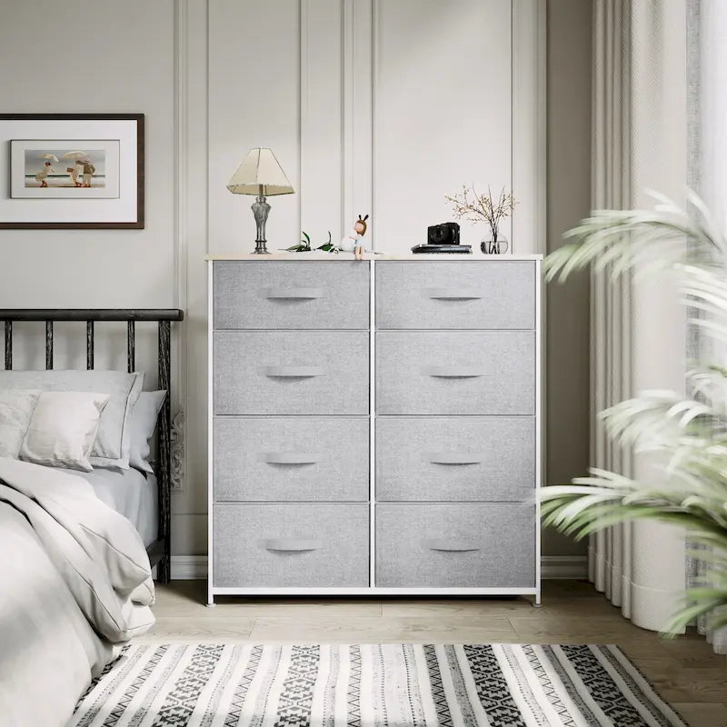 8-Drawer Storage Chest Dresser with Wood Top and Iron Frame
