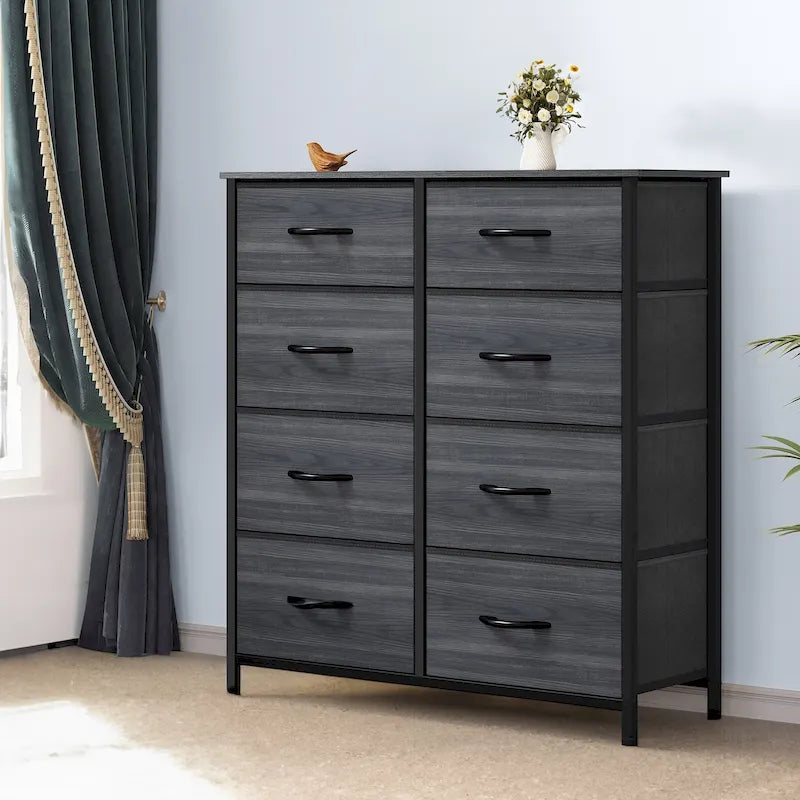 8-Drawer Storage Chest Dresser with Wood Top and Iron Frame