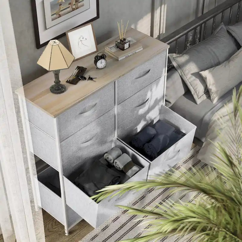 8-Drawer Storage Chest Dresser with Wood Top and Iron Frame