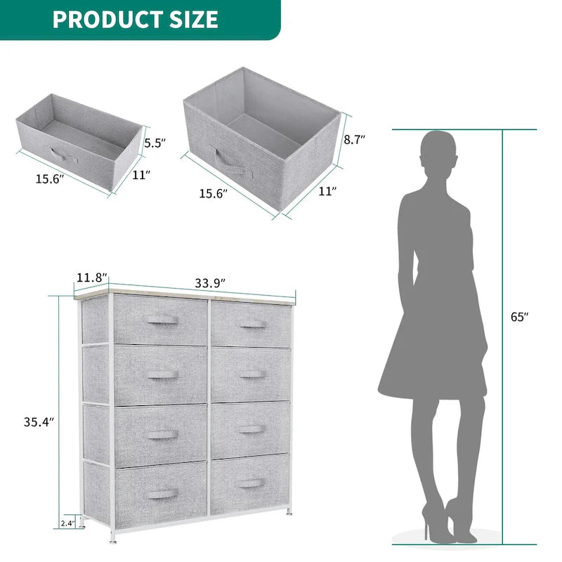 8-Drawer Storage Chest Dresser with Wood Top and Iron Frame