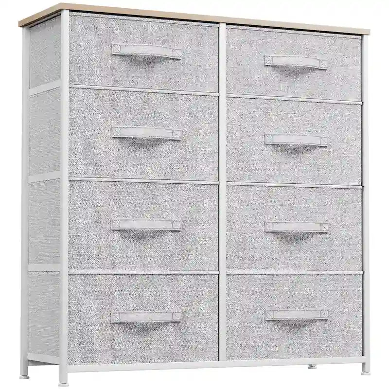 8-Drawer Storage Chest Dresser with Wood Top and Iron Frame