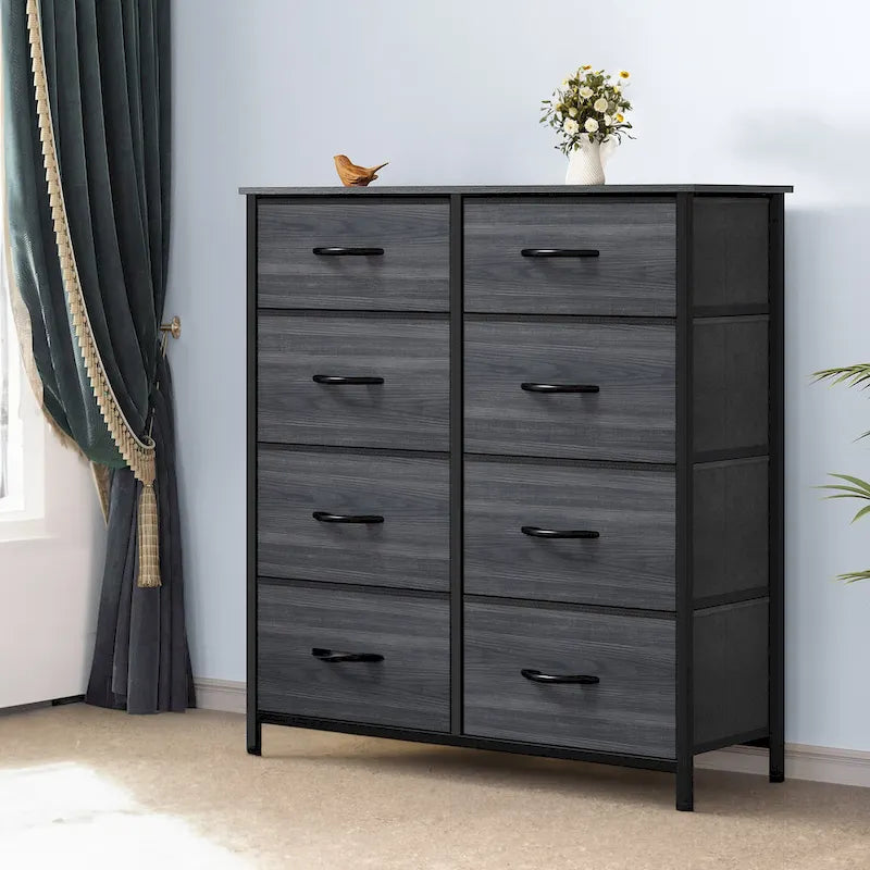 8-Drawer Storage Chest Dresser with Wood Top and Iron Frame