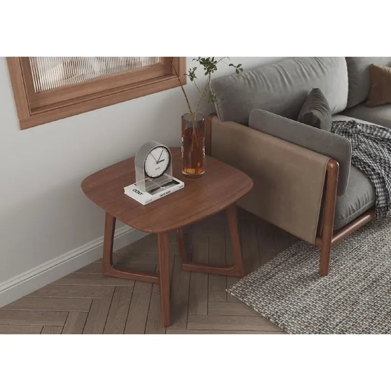 Scandinavian Rectangular Solid Wood End Table - Walnut Finish