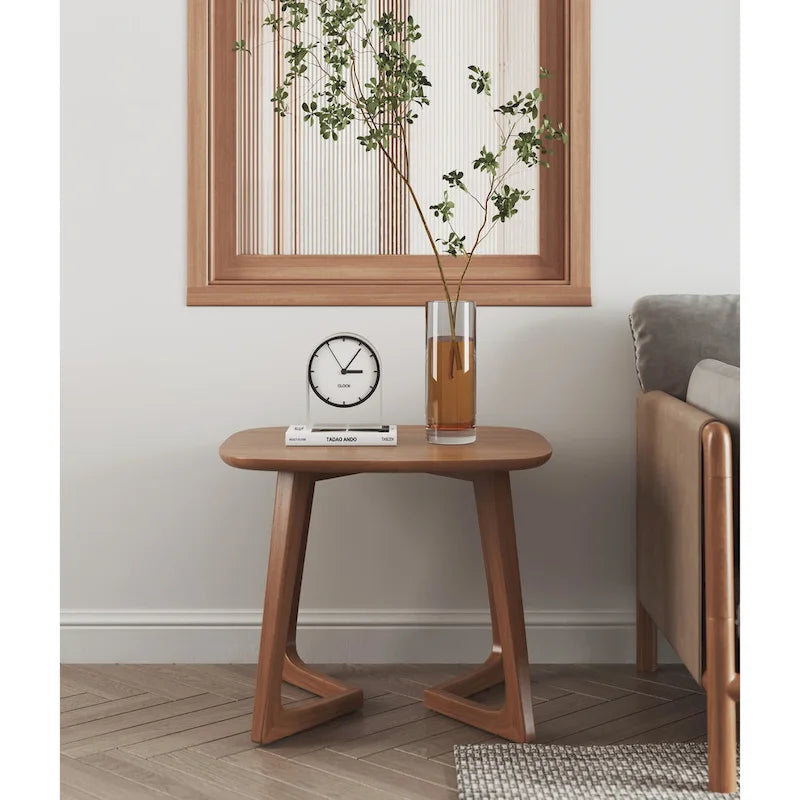 Scandinavian Rectangular Solid Wood End Table - Walnut Finish