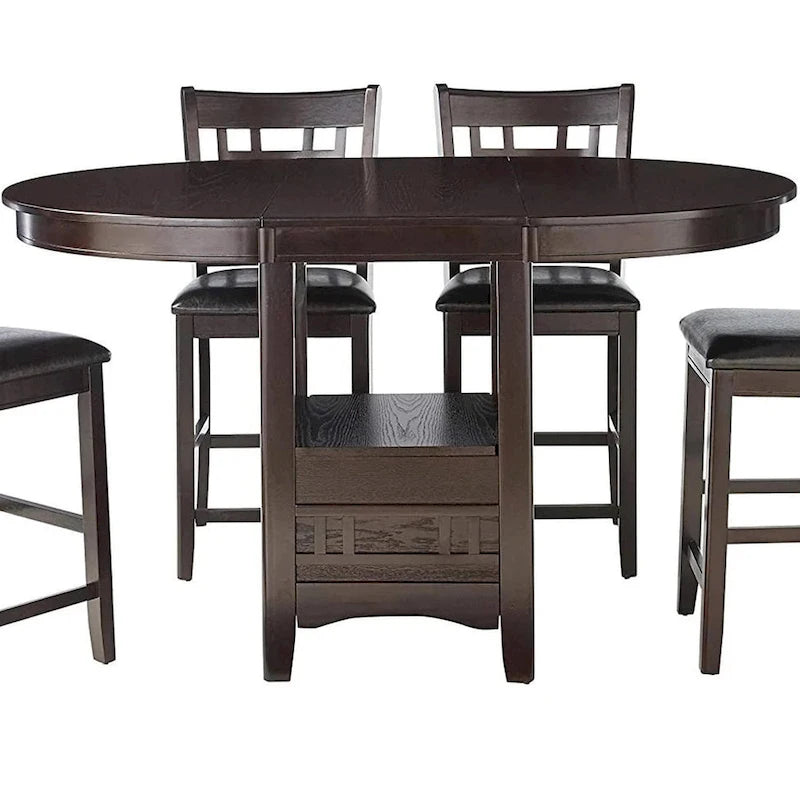 Espresso Extendable Counter-Height Dining Table with Storage Base