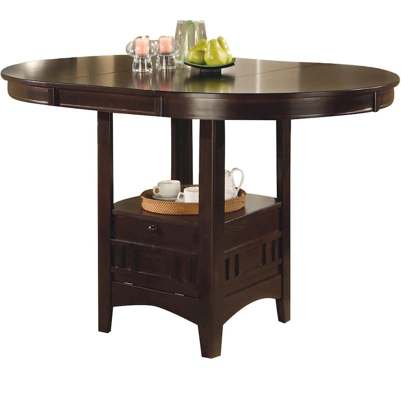 Espresso Extendable Counter-Height Dining Table with Storage Base