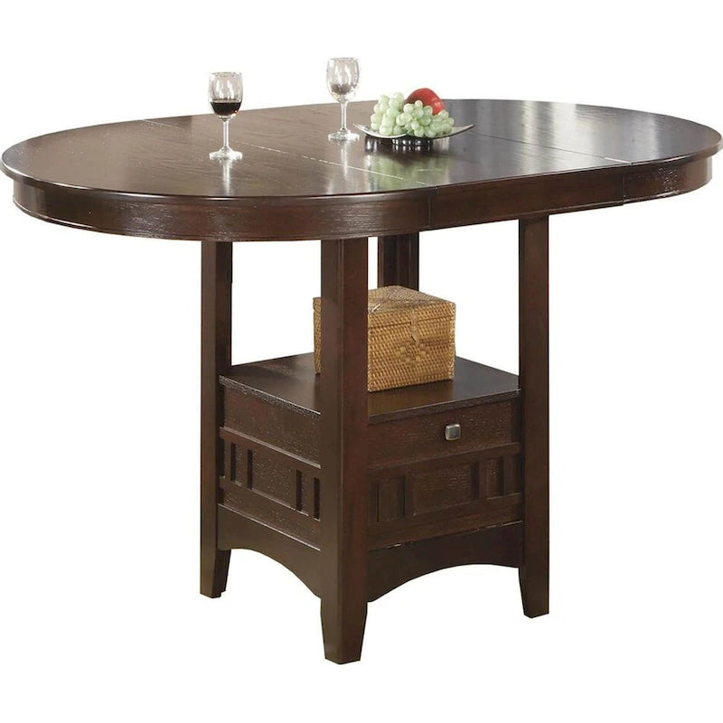 Espresso Extendable Counter-Height Dining Table with Storage Base