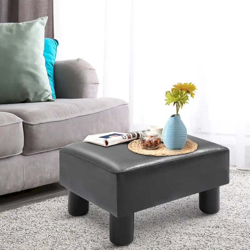 Modern Faux Leather Rectangular Ottoman Footrest with Padded Foam Seat