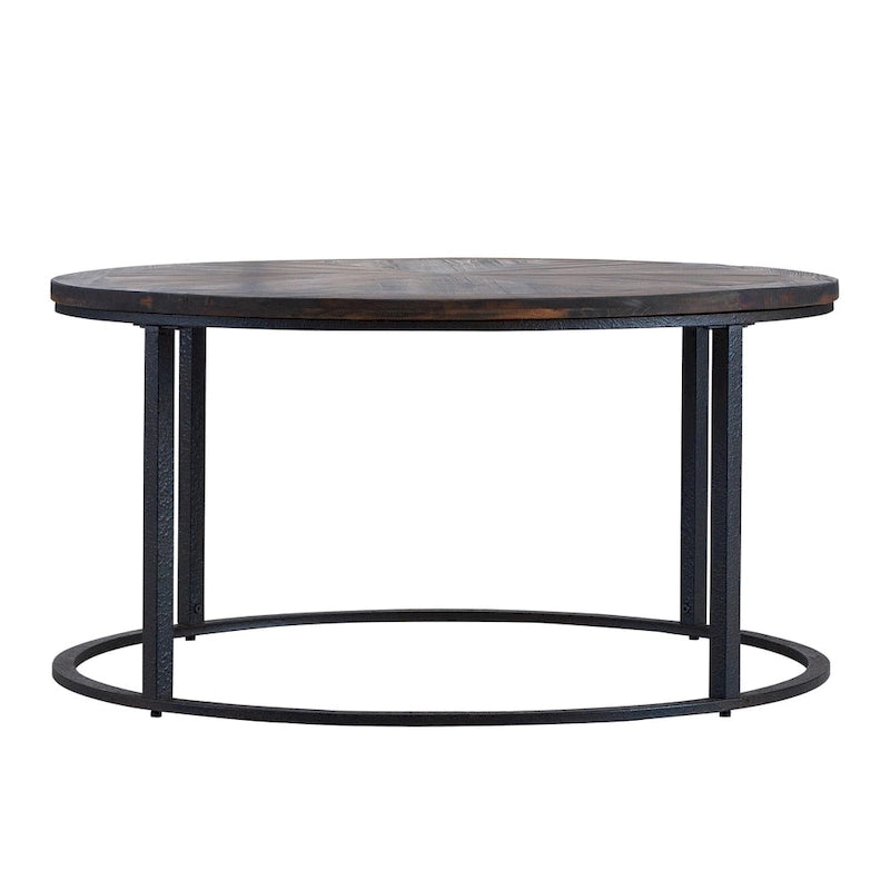 Modern Rustic Round Coffee Table with Reclaimed Wood Sunburst Top