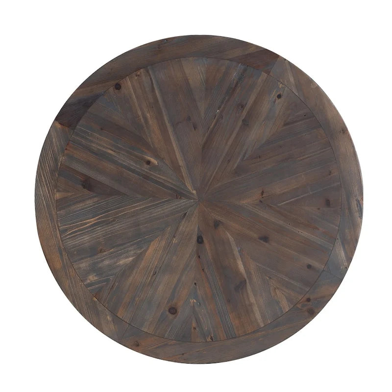 Modern Rustic Round Coffee Table with Reclaimed Wood Sunburst Top