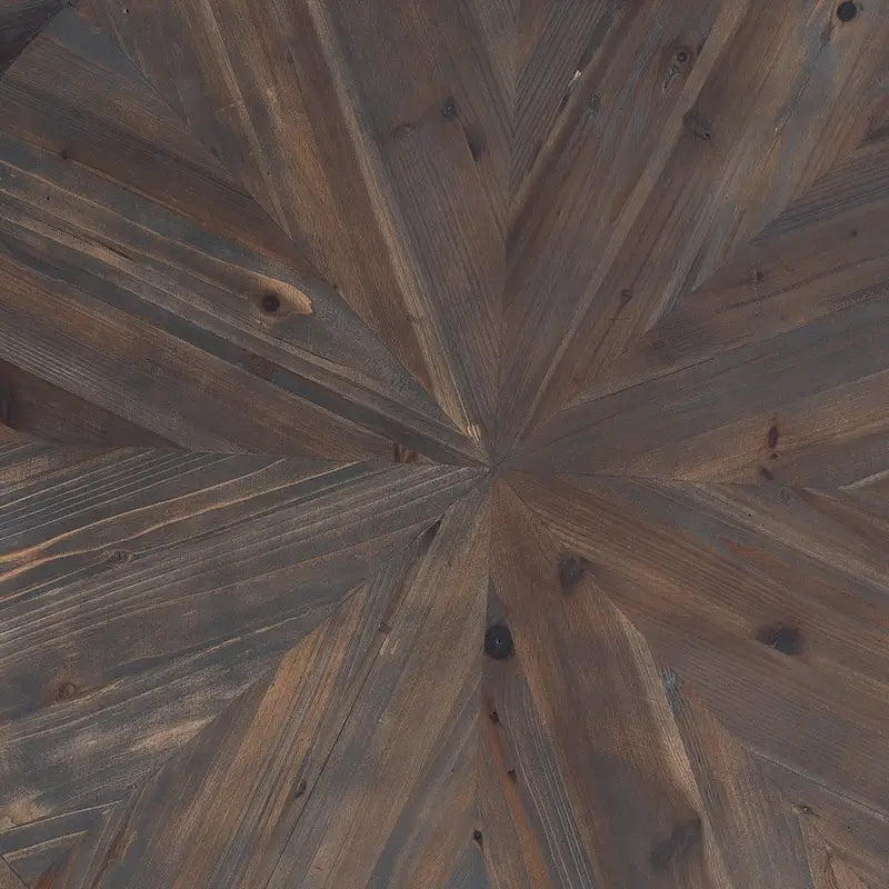 Modern Rustic Round Coffee Table with Reclaimed Wood Sunburst Top