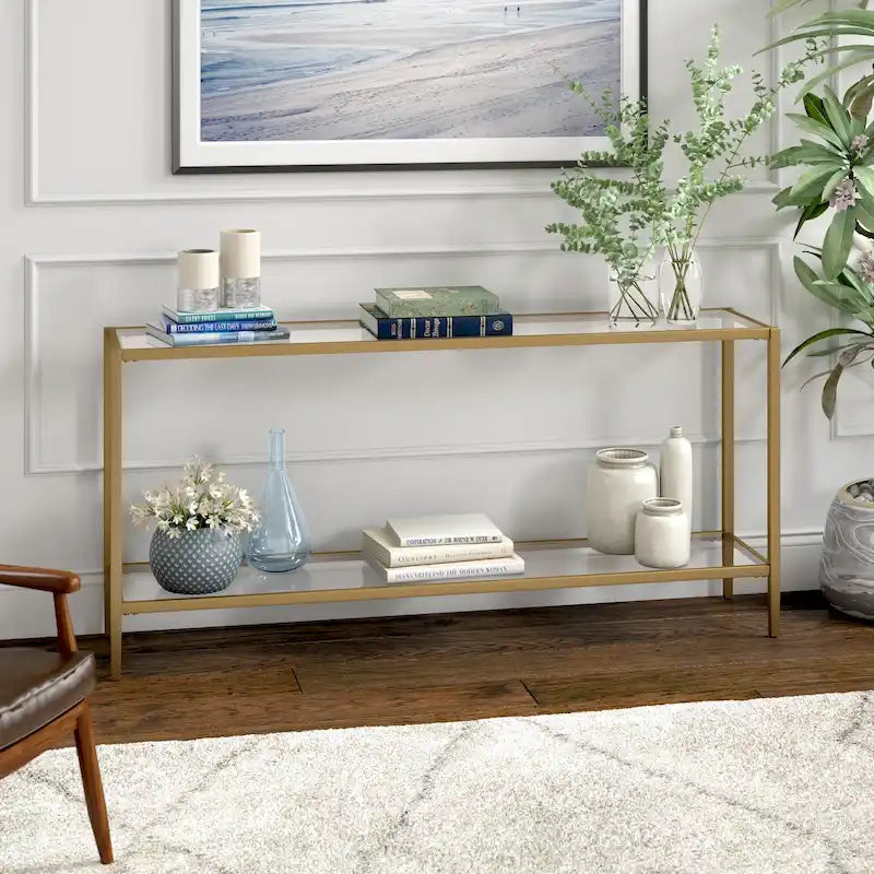 64" Wide Rectangular Console Table with Glass Shelf