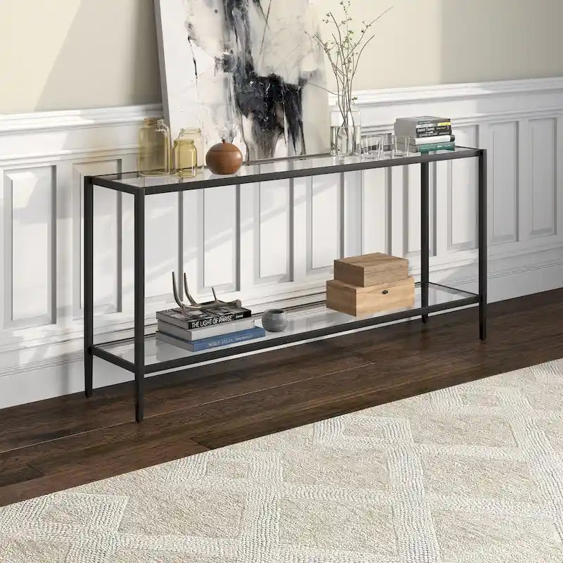 64" Wide Rectangular Console Table with Glass Shelf